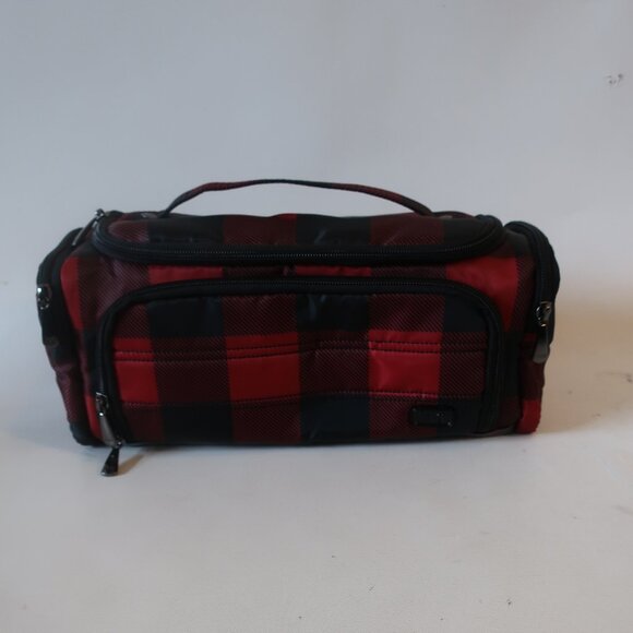NWOT Womens Trolley Lug Buffalo Check Red Black Zip Pockets Travel Cosmetic Case - Picture 2 of 13